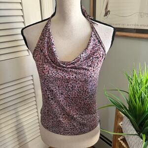 Vintage BCBGMaxazria Top Womens Large Lavender Floral Halter Y2K Coquette Grunge